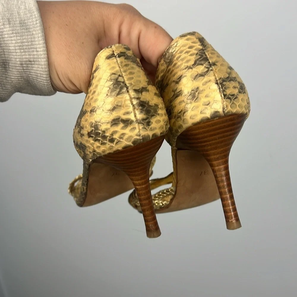 Libertas braided gold and reptile pattern strappy heels size 37